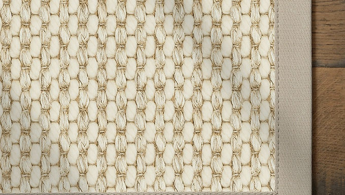 Sisool Masai White Mist Sisool Rug with Linen Vanilla Border