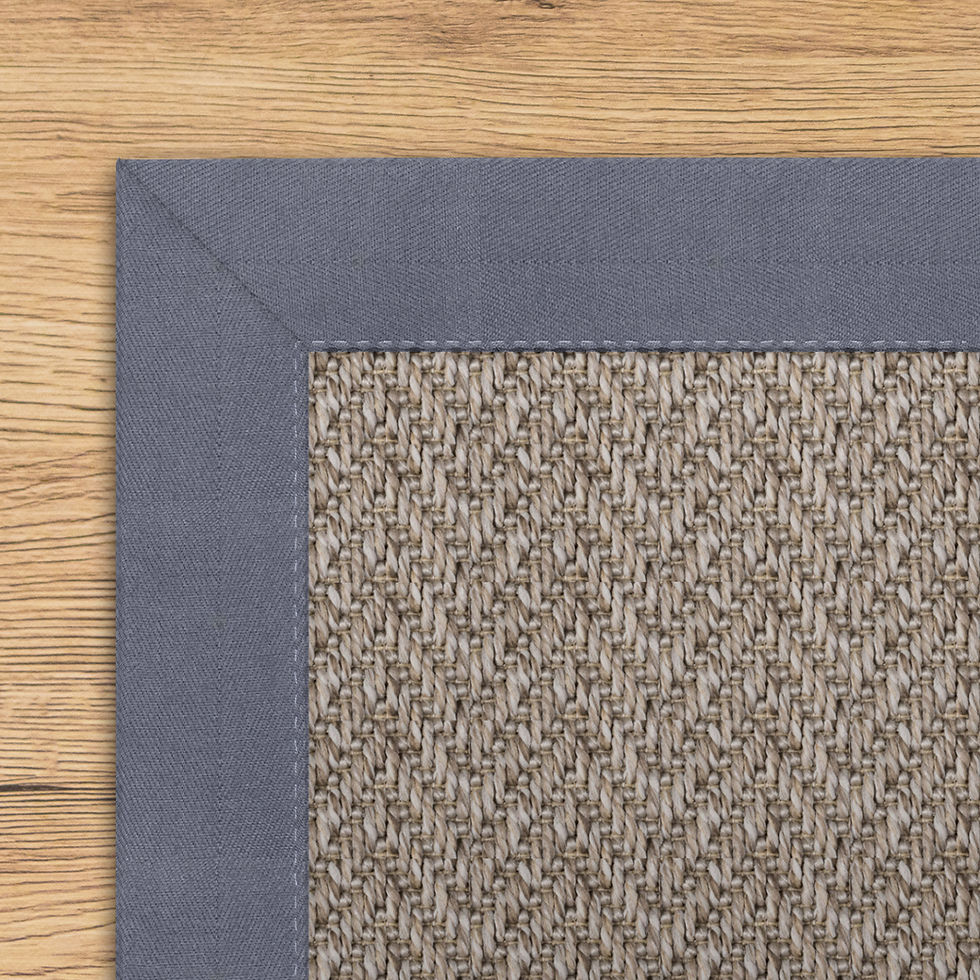 Thumbnail: Stockbridge rug corner with blue border and woven texture.