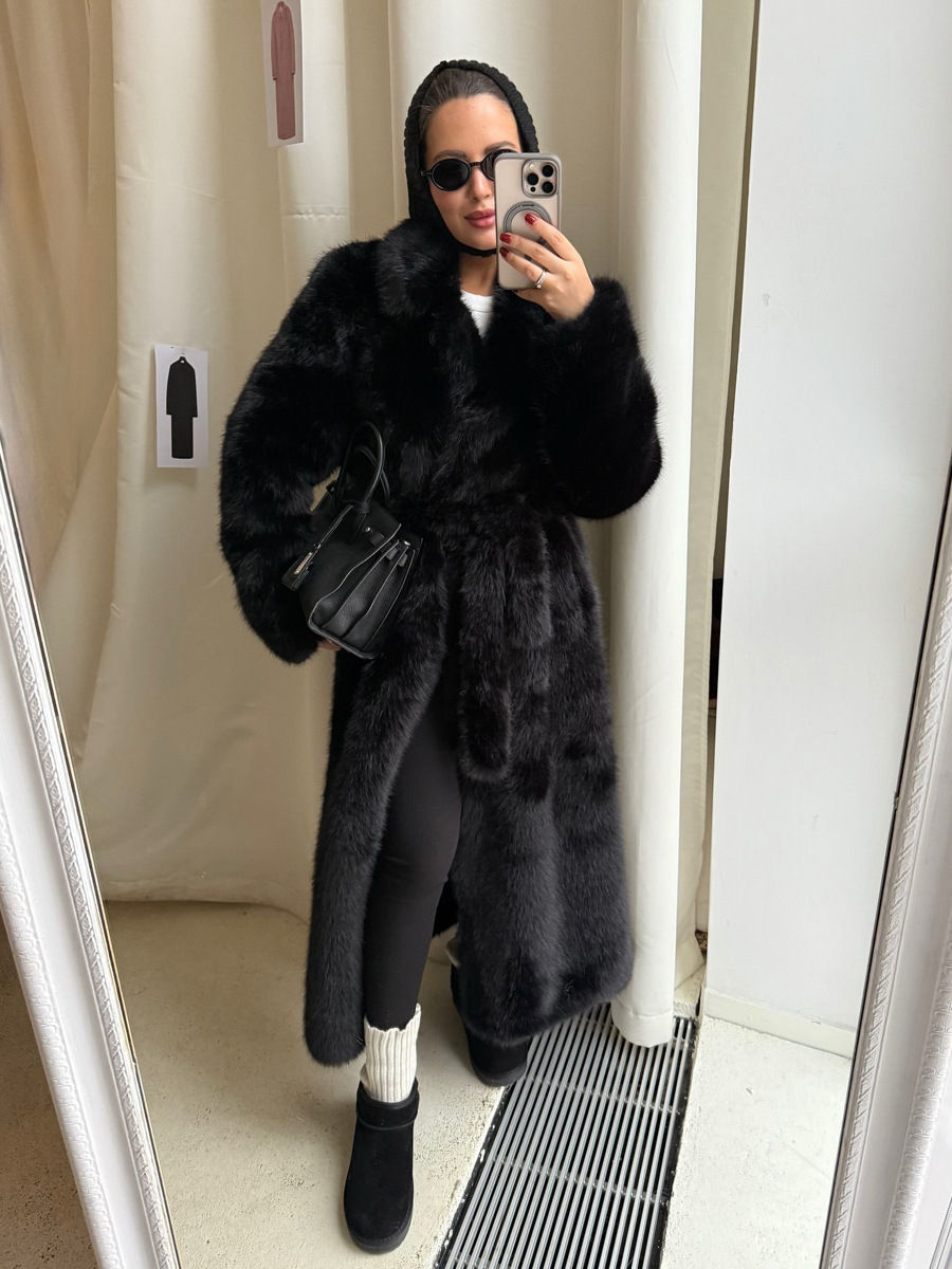 Ladies Luxe Belted Faux-Fur Long Coat - view 2