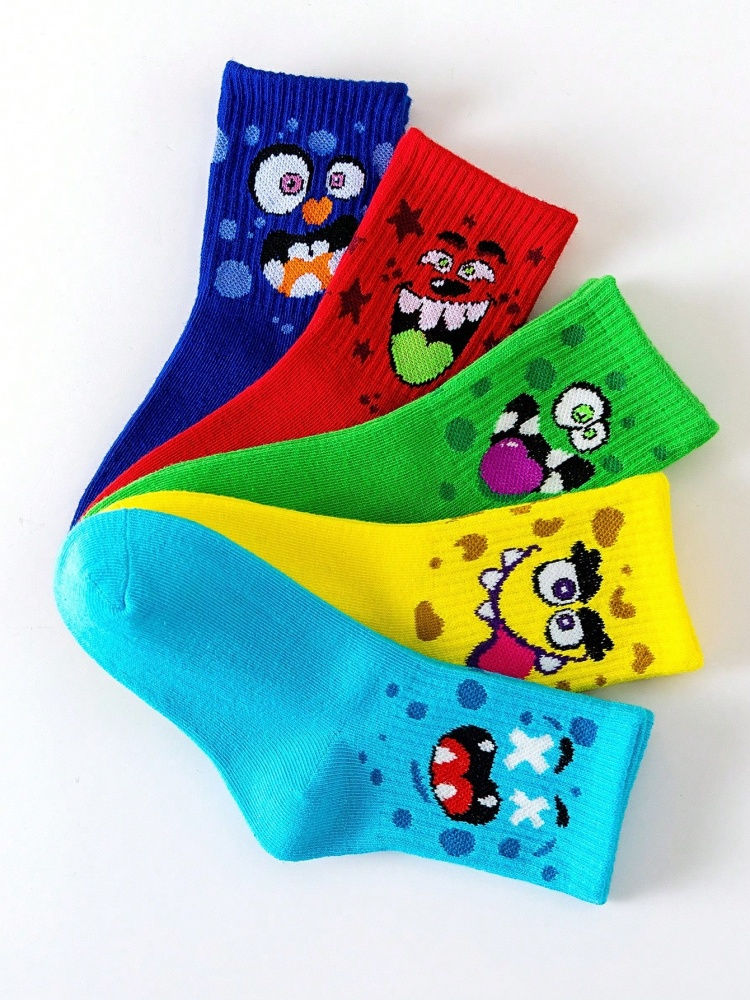 Thumbnail: 5-Pack Colorful Cartoon Crew Socks
