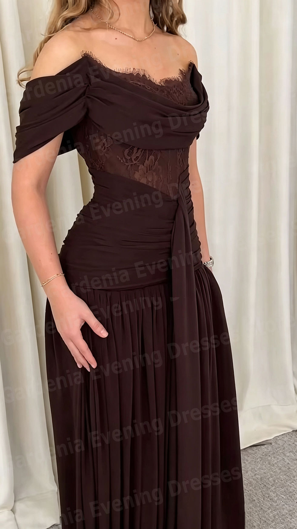 Thumbnail: The Vivienne Off-Shoulder Evening Gown - view 3