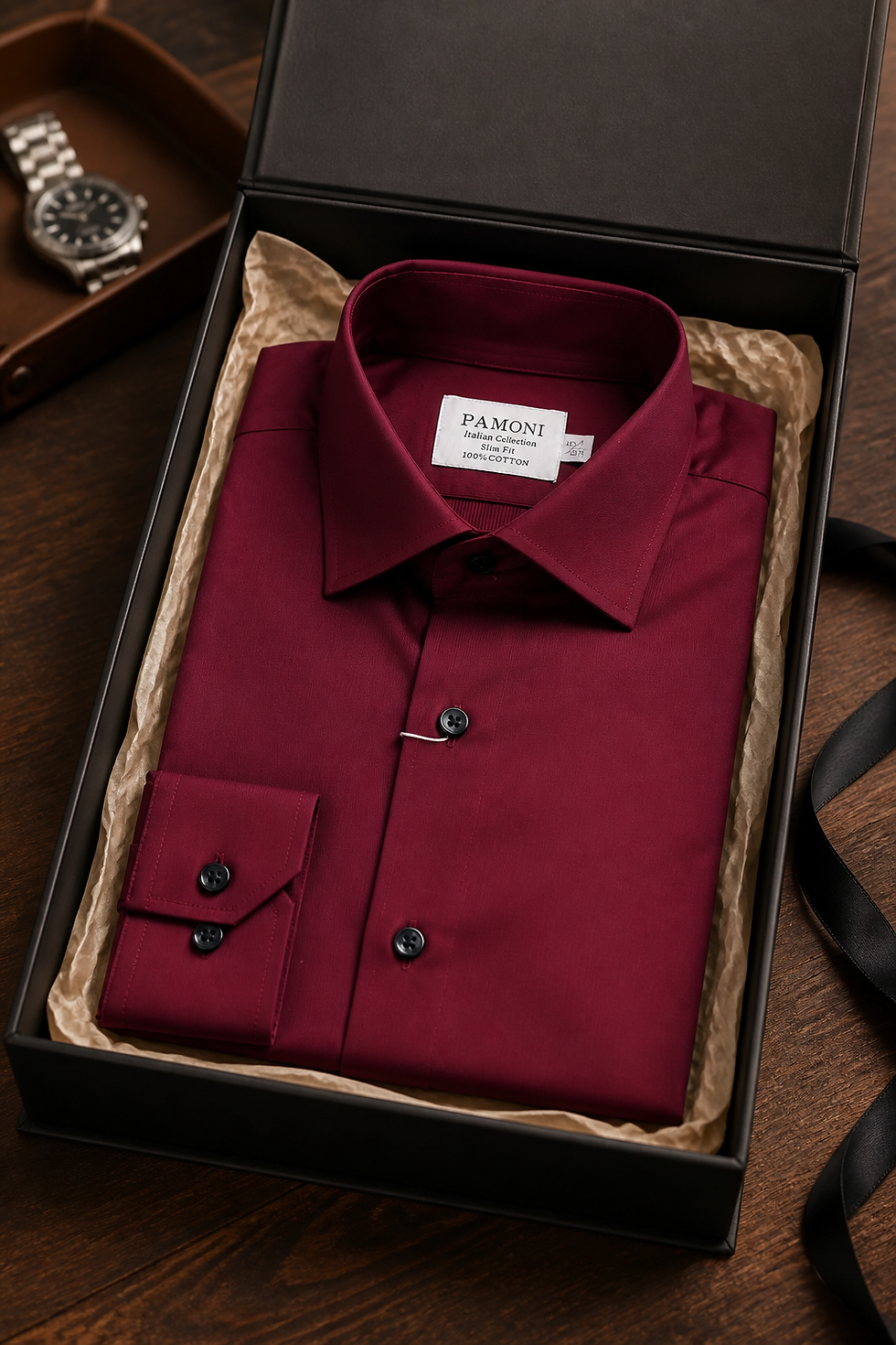 Thumbnail: Men's Slim Fit Burgundy Cotton Oxford Shirt