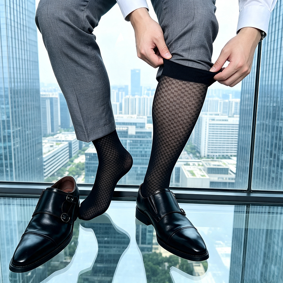 Thumbnail: Gentlemen’s Sheer Checkerboard Over-the-Calf Dress Socks
