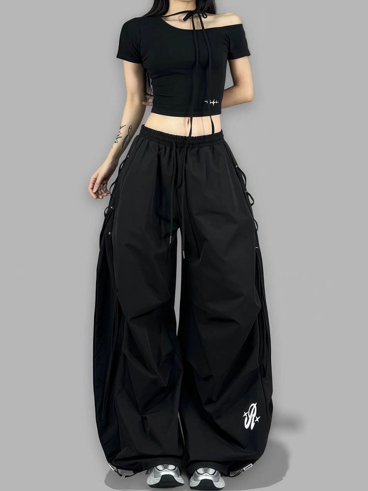 Thumbnail: Side-Lace Wide-Leg Cargo Pants