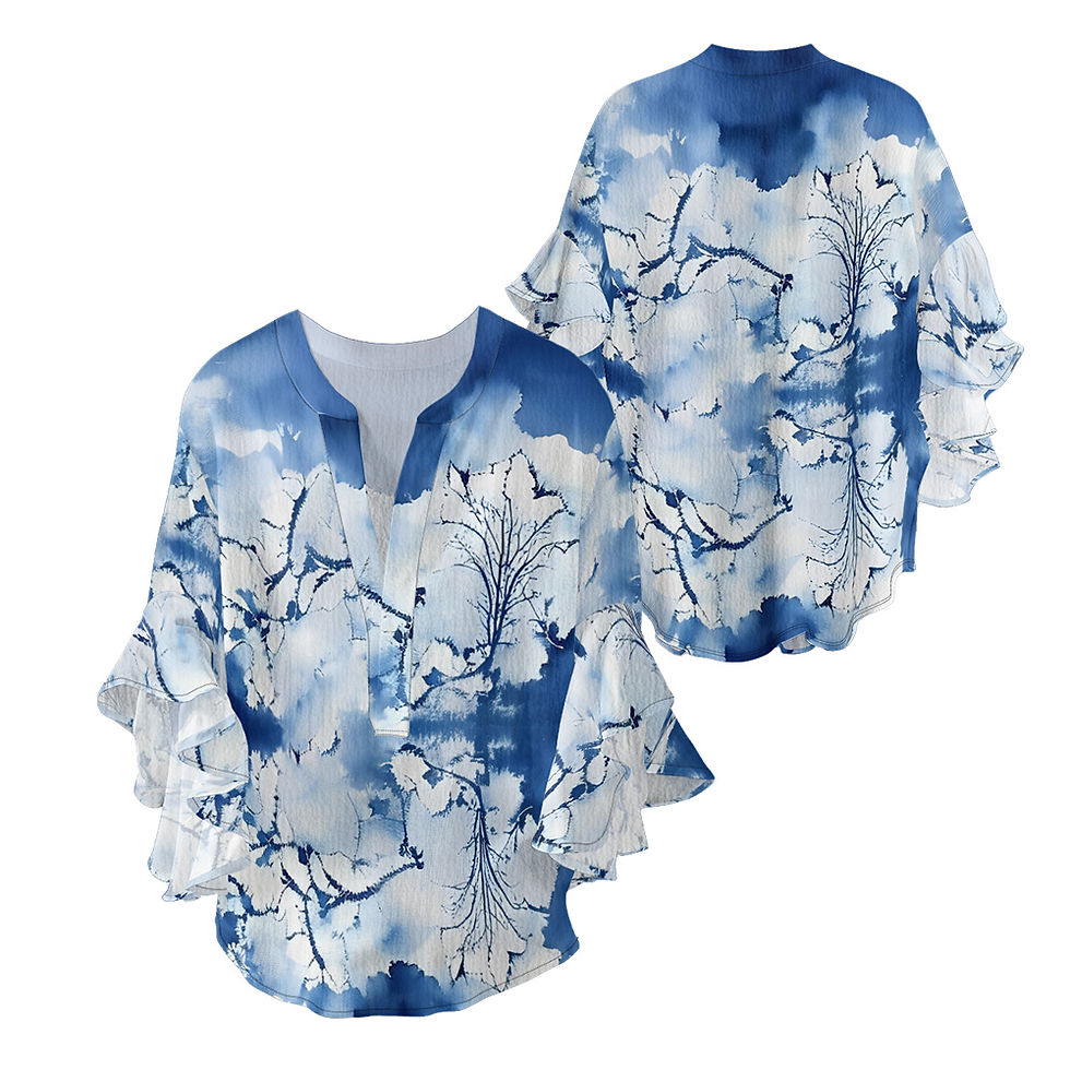 Thumbnail: Watercolor Ruffle Sleeve Blouse - view 14