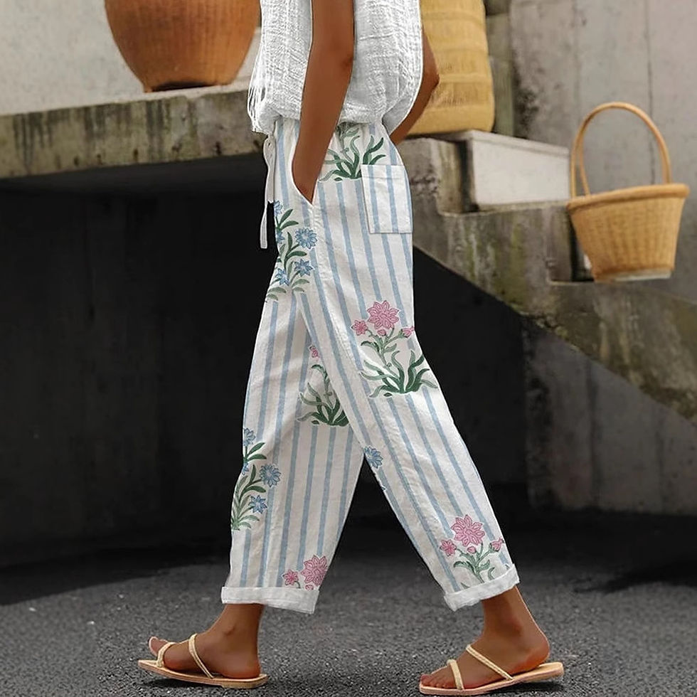 Ladies Floral Linen-Look Trousers - view 1