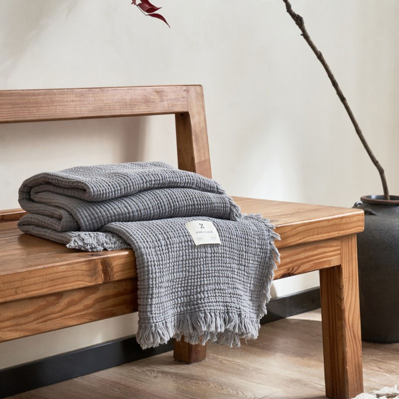Thumbnail: Textured Cotton Gauze Tassel Blanket