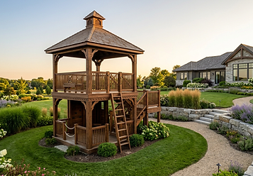 Firefly_Gemini Flash_Ultra-realistic custom lookout playground tower featuring an elevated