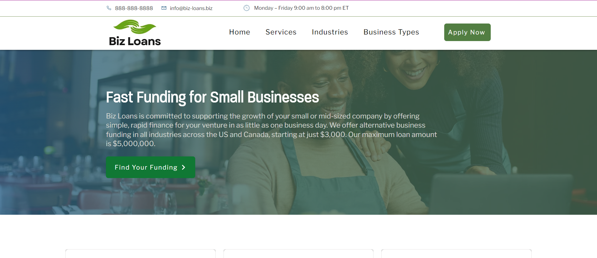 Business loans with standard menu