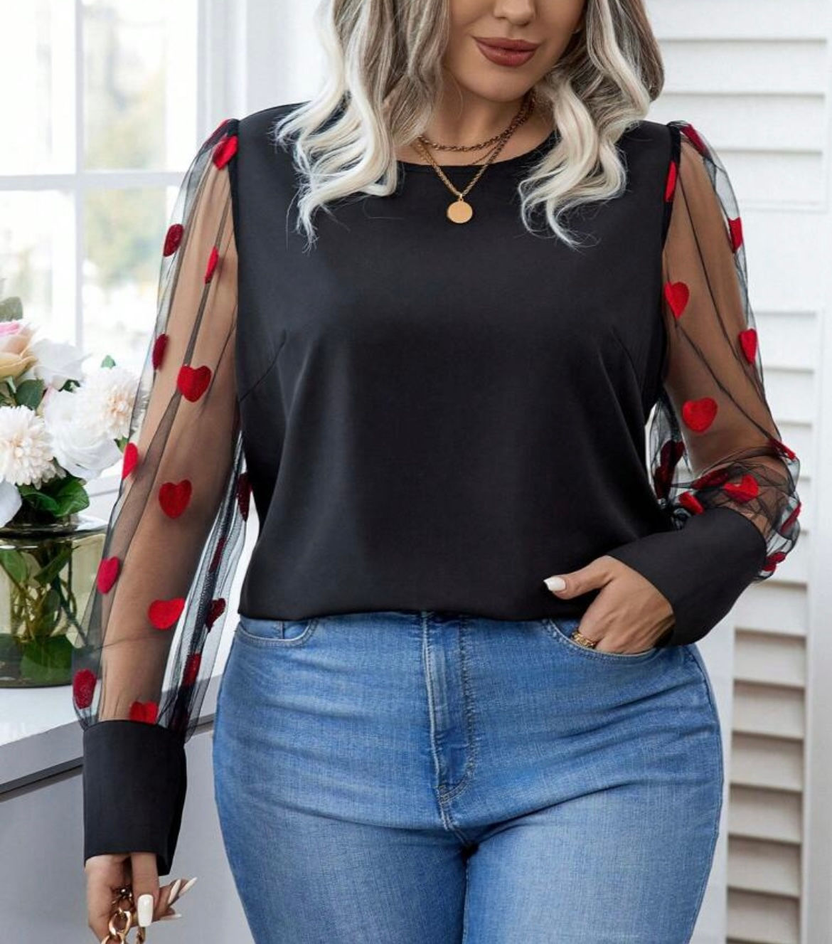 Blusa manga corazones talles plus 