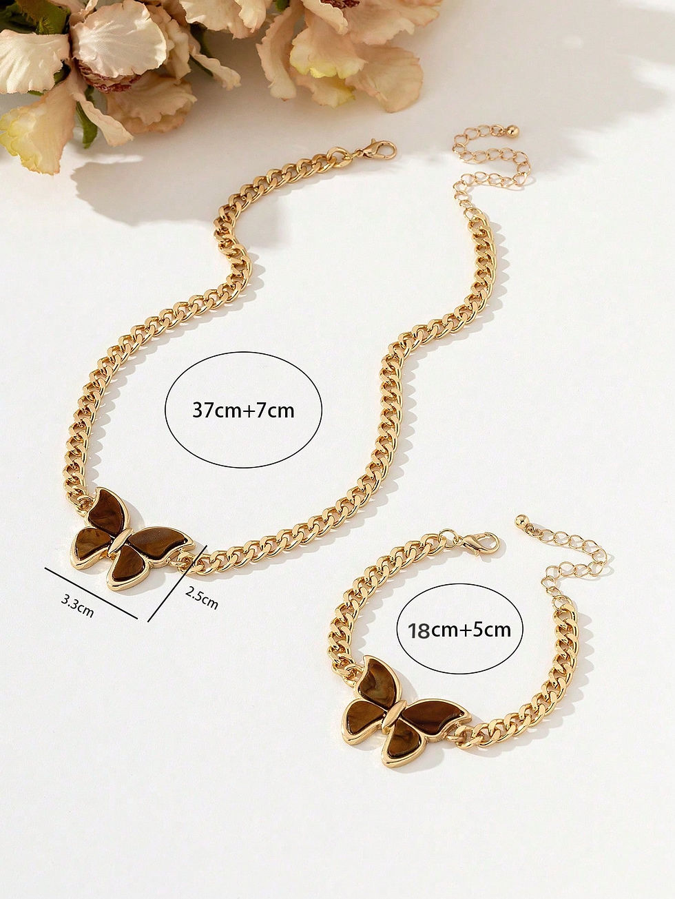 Miniatura: Conjunto de collar y brazalete con colgante de mariposa elegante 