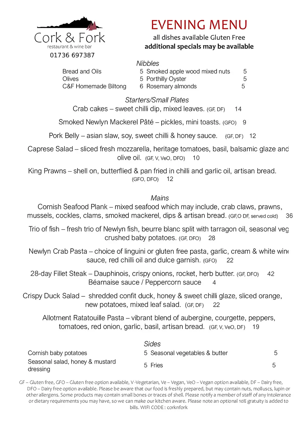 260509 cork and fork seafood restaurant Penzance evening menu.webp