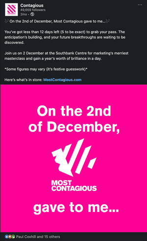 LinkedIn Post: Event promo for Most Contagious London