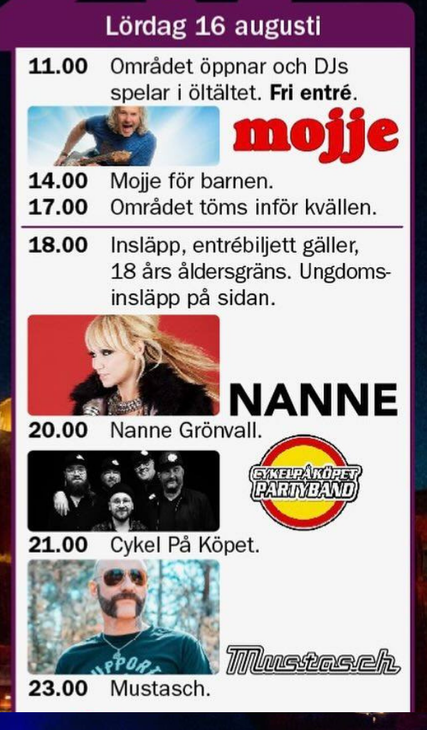Höstfesten 2025 i Gällivare program på stora scenen fredag Mojje Cykel på köpet partyband Günther Basic Element Nanne Grönvall Mustasch