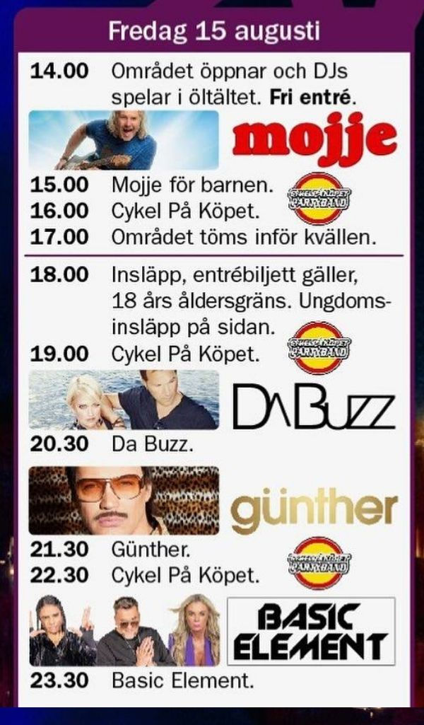 Höstfesten 2025 i Gällivare program på stora scenen fredag Mojje Cykel på köpet partyband Günther Basic Element DaBuzz