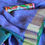 Thumbnail: Azure with golden zari border with green trim linen by linen handloom saree