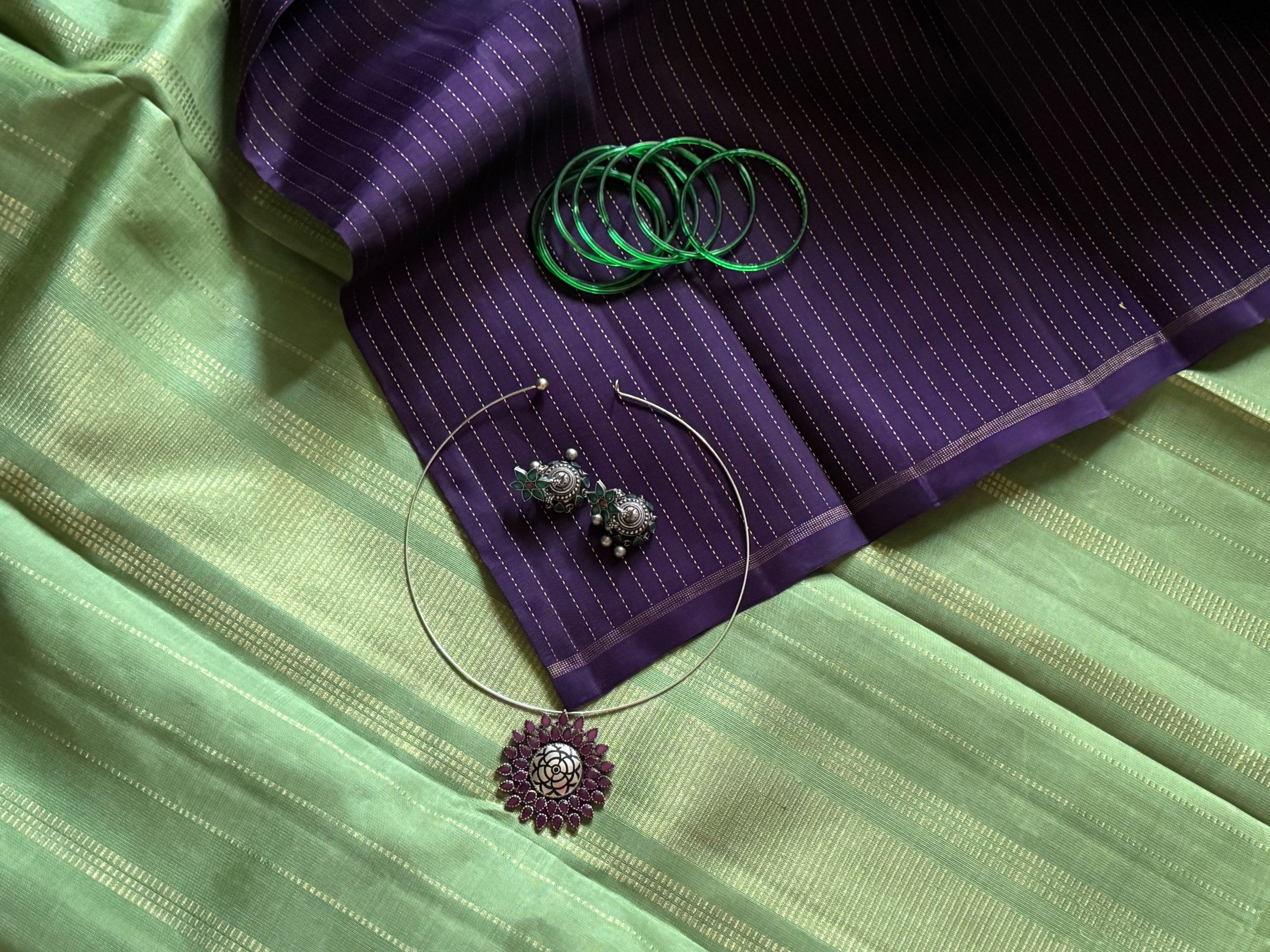 Dark violet kanjipuram saree