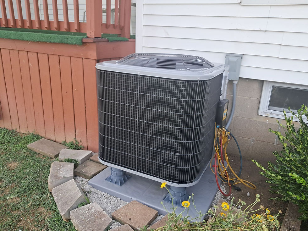Heatpump outside near a porch