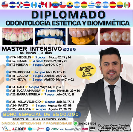 DIPLOMADO DE ODONTOLOGIA ESTETICA Y BIOMIMETICA CALENDARIO 2026 - PRIMER SEMESTRE DR COVAL