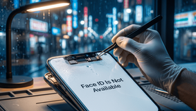 梅雨の湿気でFace ID(顔認証)が故障したiPhoneを、夜間に24時間出張修理で精密点検・復旧する様子