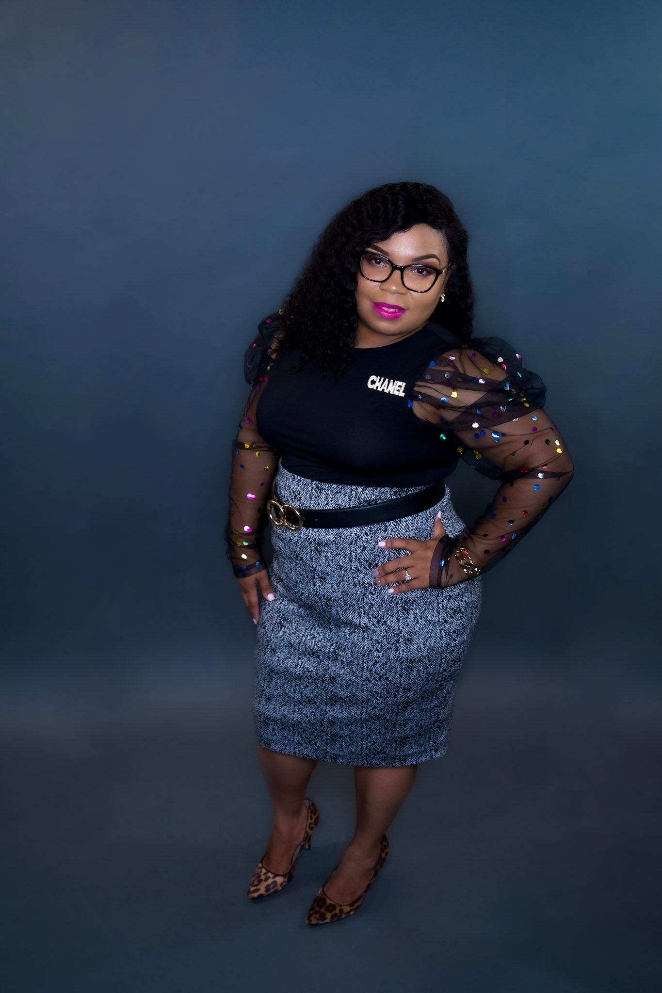 Confetti Mesh Sleeve Blouse