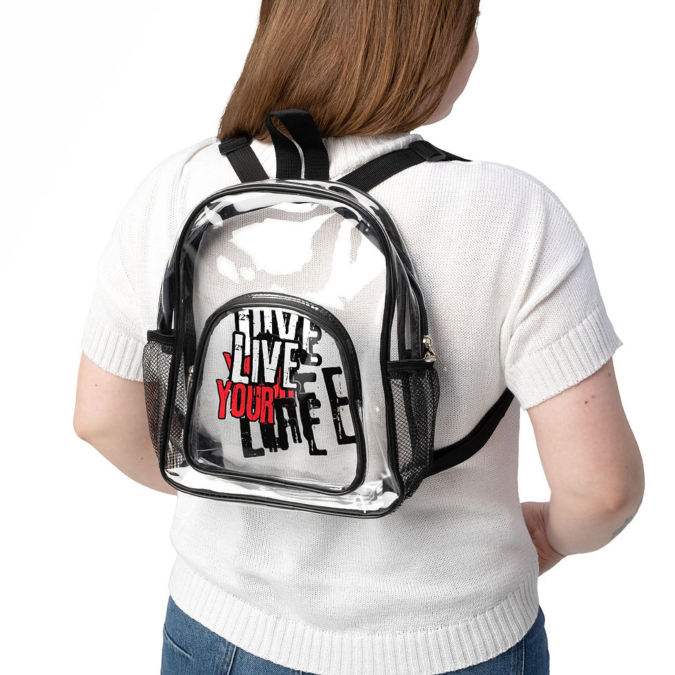 Thumbnail: Clear Stadium Backpack — 'Live Your' Graphic Transparent School & Event Bag