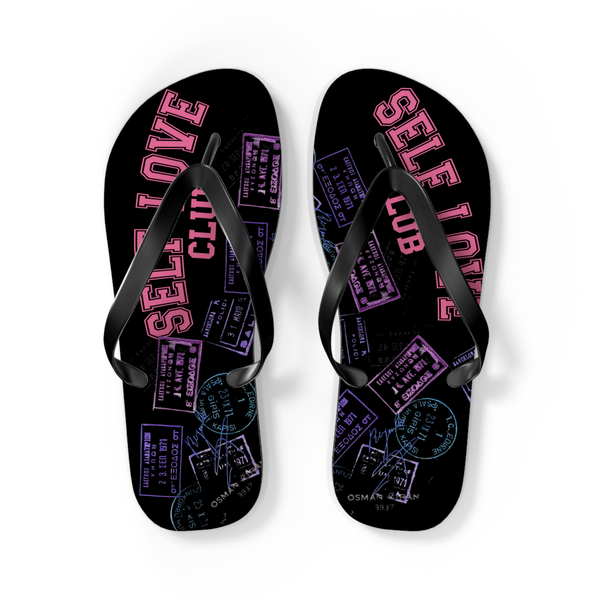 Self Love Flip Flops — Black Stamp Design