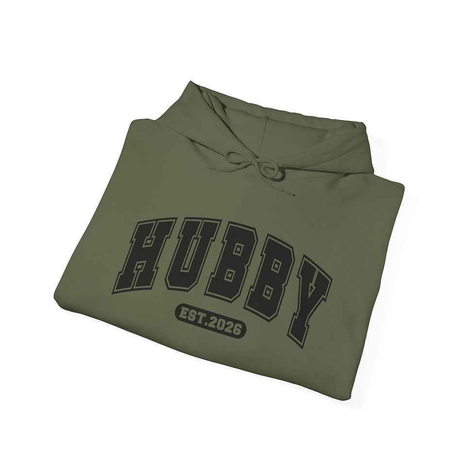 Thumbnail: Hubby EST. 2025 Hoodie — Retro Collegiate 'Hubby' Pullover