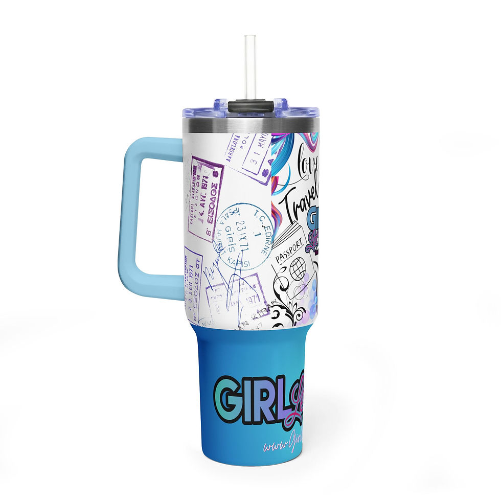 Thumbnail: Hello World. For the Love of Travel Tumbler with the Stamps - Blue
