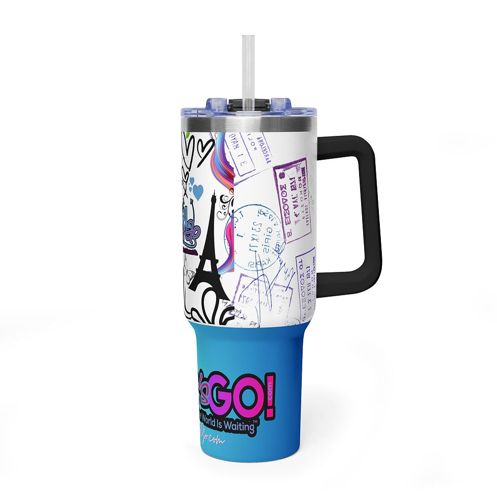 Thumbnail: Hello World. For the Love of Travel Tumbler with the Stamps - Blue