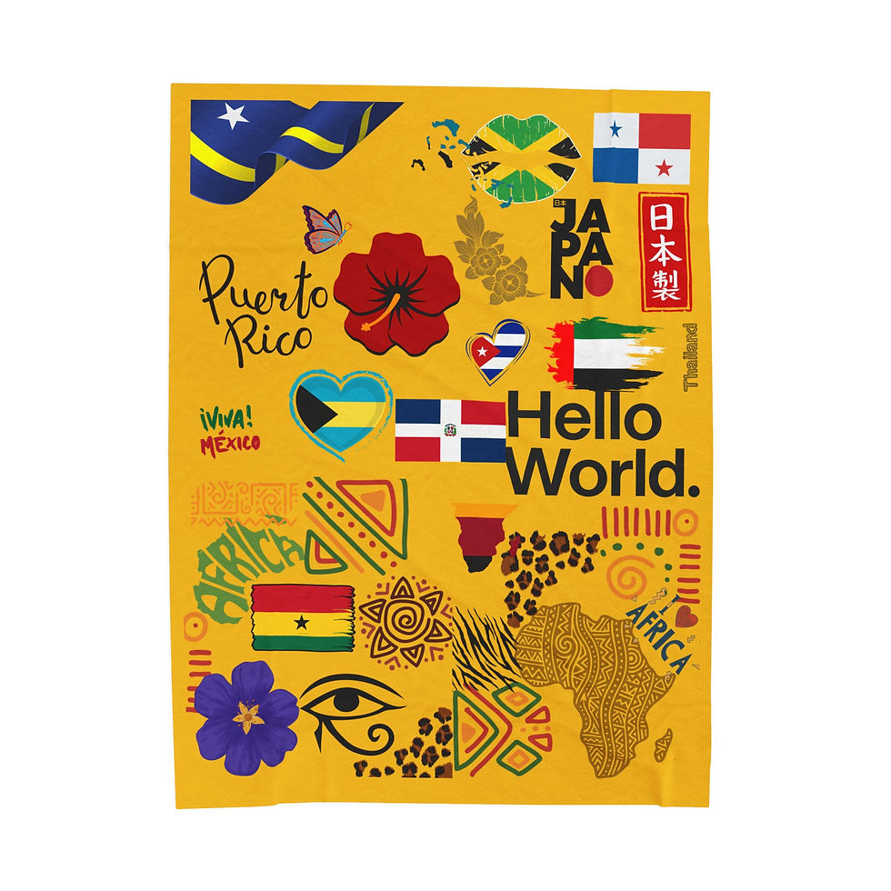 Thumbnail: Hello World Travel Map Velveteen Blanket — Colorful Flags & Cultural Icons Throw