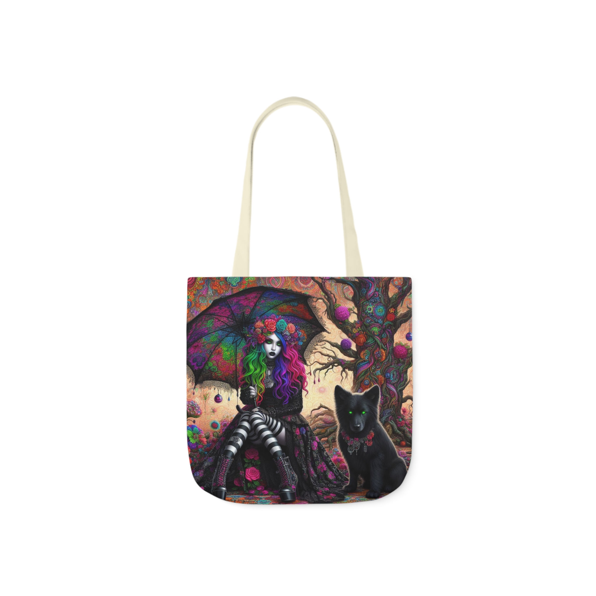 Gothic Girl with her Dog tote,Downtown girl,Large capacity,Large capacity