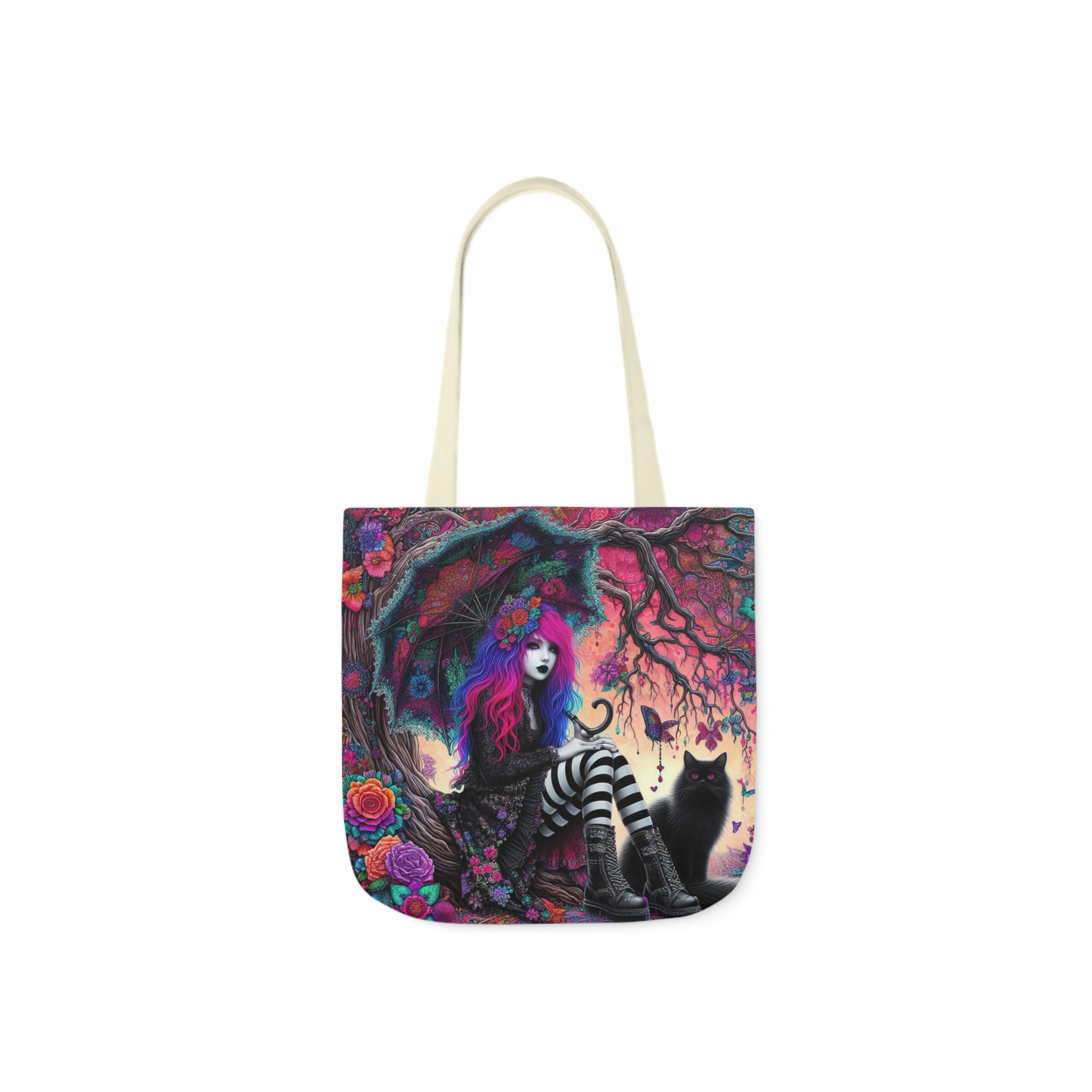 Gothic Girl with her Cat tote,Downtown girl,Large capacity,Large capacity