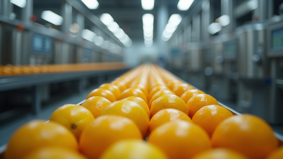 High angle view of a modern juice production facility