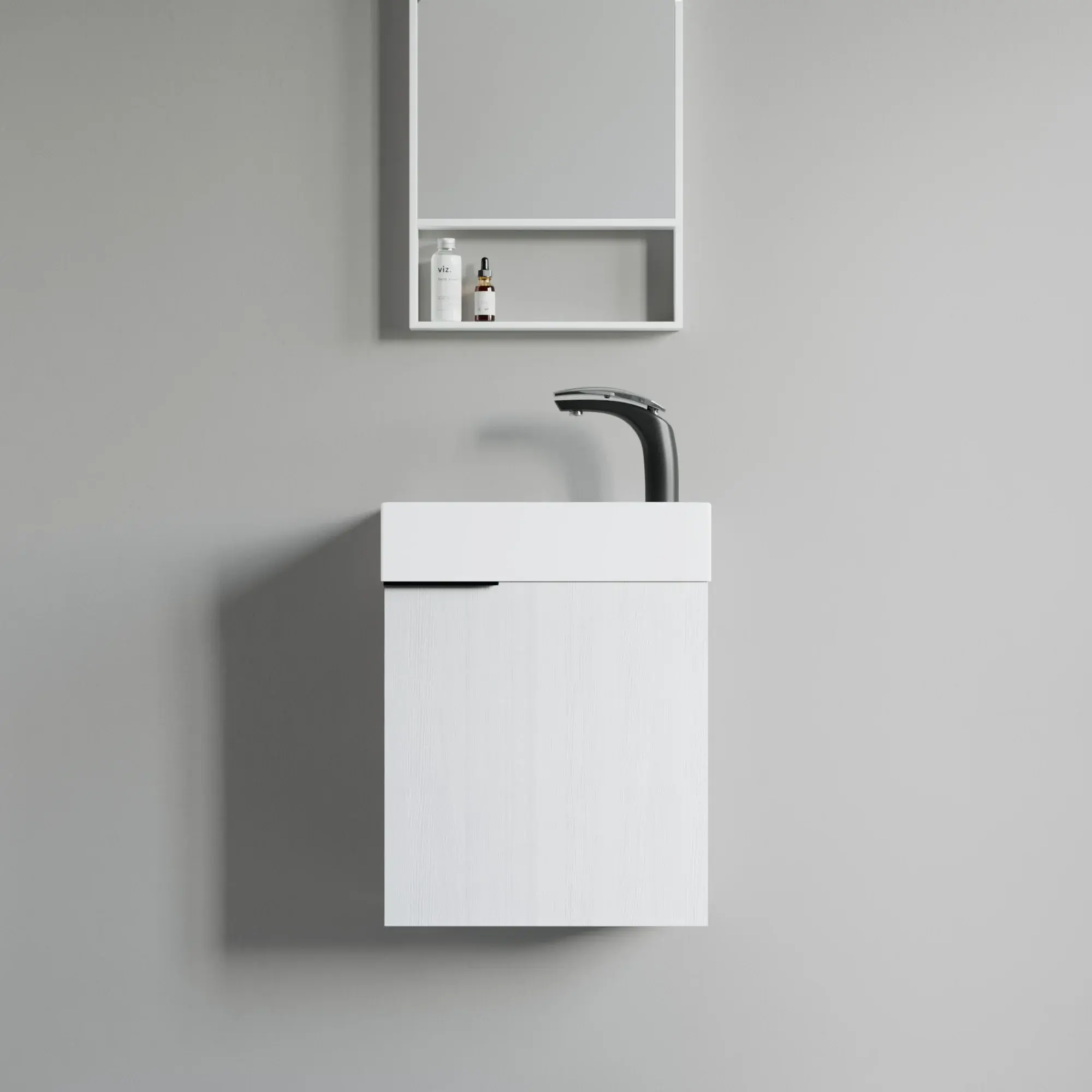 18" Inch Oak Natural/White Small Bathroom Vanity with White Resin Sink