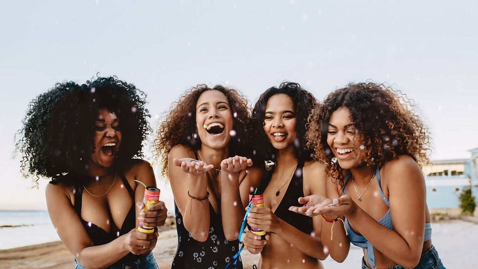Girls Celebrating on Beach diversity multiethnic