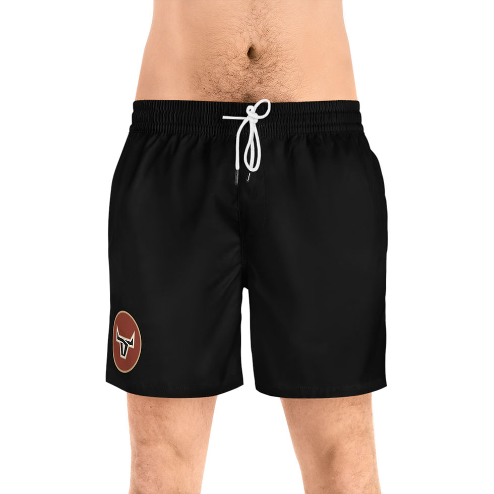 Thumbnail: Men's Swim Shorts with Truck 'Em Logo – Black Mid-Length Beach Trunks