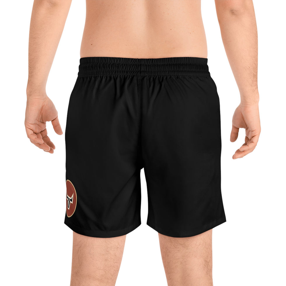 Thumbnail: Men's Swim Shorts with Truck 'Em Logo – Black Mid-Length Beach Trunks