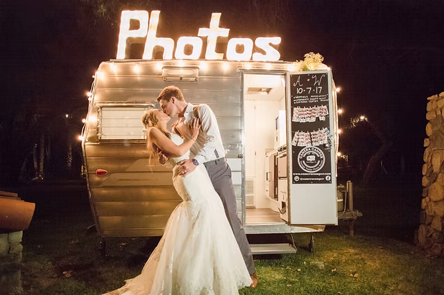 Camper photo booth at wedding