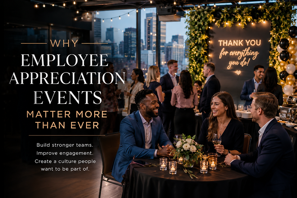 Employees enjoying a modern corporate appreciation event in Denver with hospitality-focused atmosphere, networking, and team celebration.
