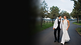 Newlyweds walking together at Spruce Mountain Ranch during their Colorado wedding.
