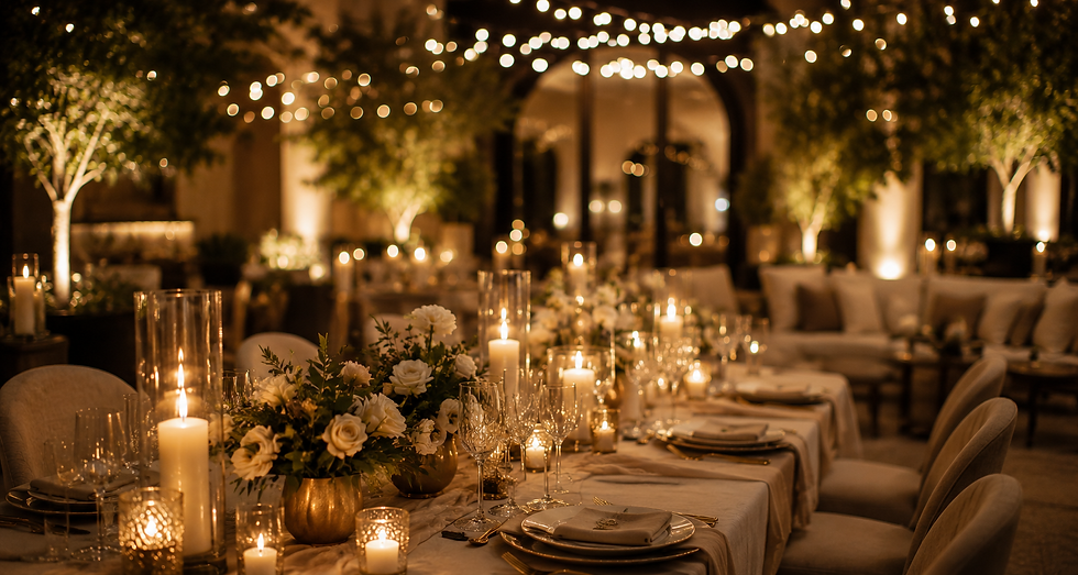 Elegant luxury private dinner event in Colorado with candlelight, floral design, and upscale guest experience.