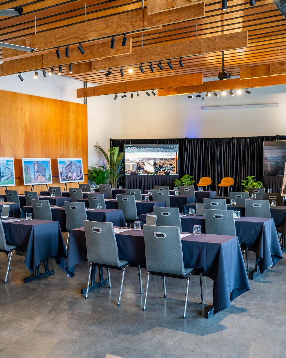 RiNo Ballroom at The Source Hotel with industrial details and flexible corporate-event seating in Denver.