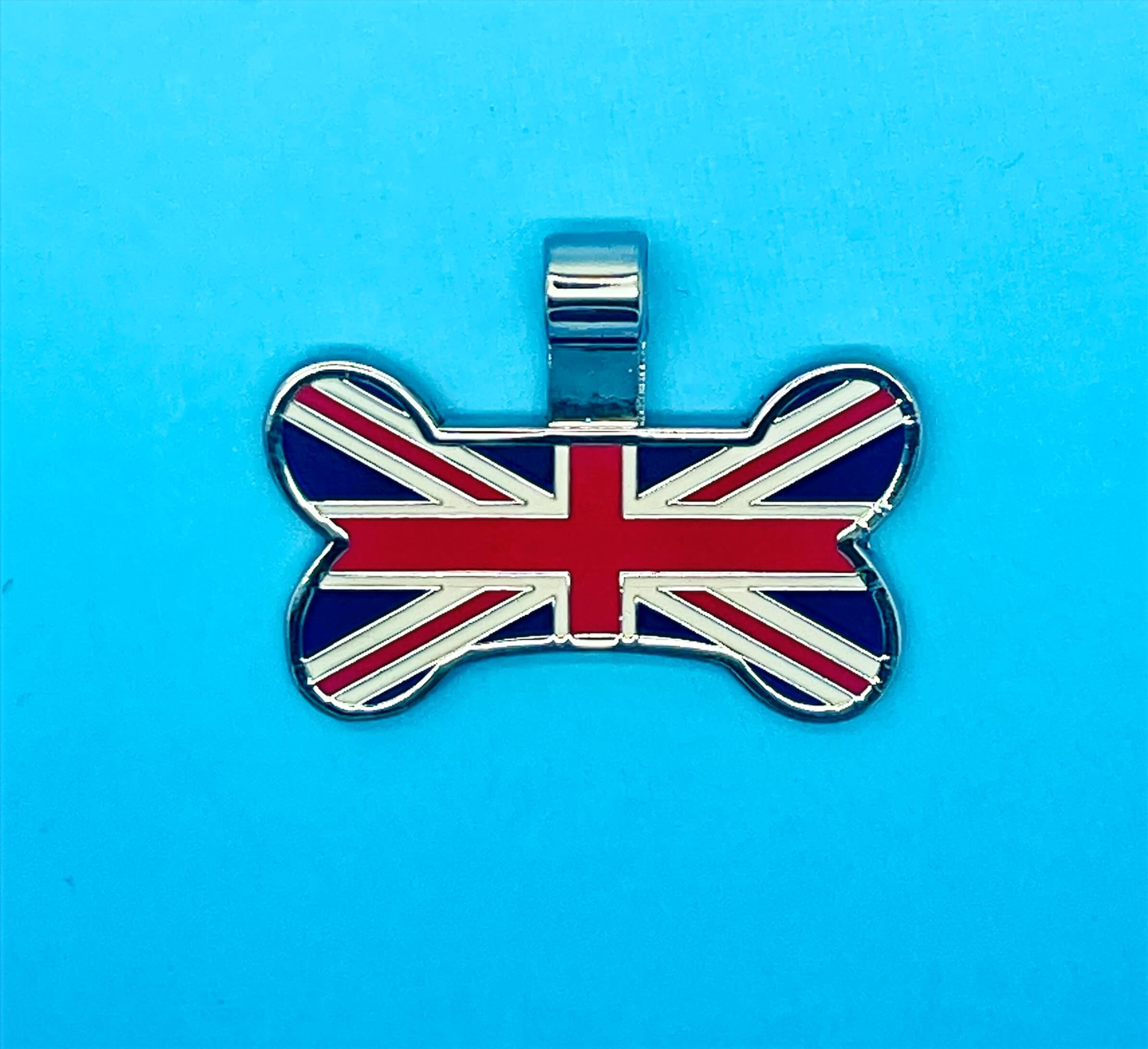RED DOT Pet Tags - UK Flag Bone