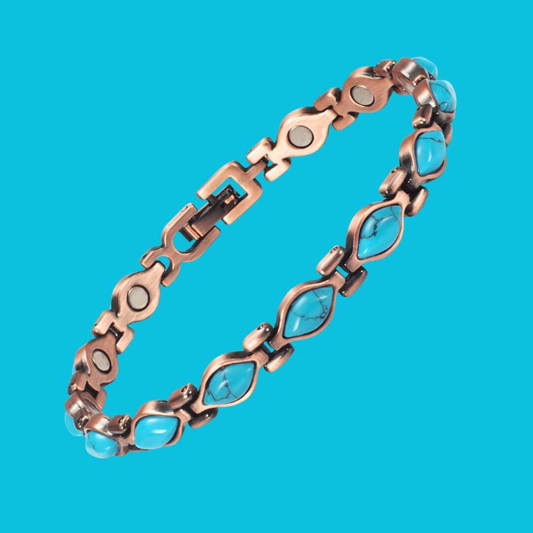 Copper Magnet Chain Bracelet - (Eye Shape Turquoise Design)