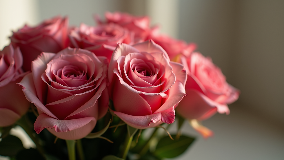 Close-up of fresh roses bouquet ready for delivery
