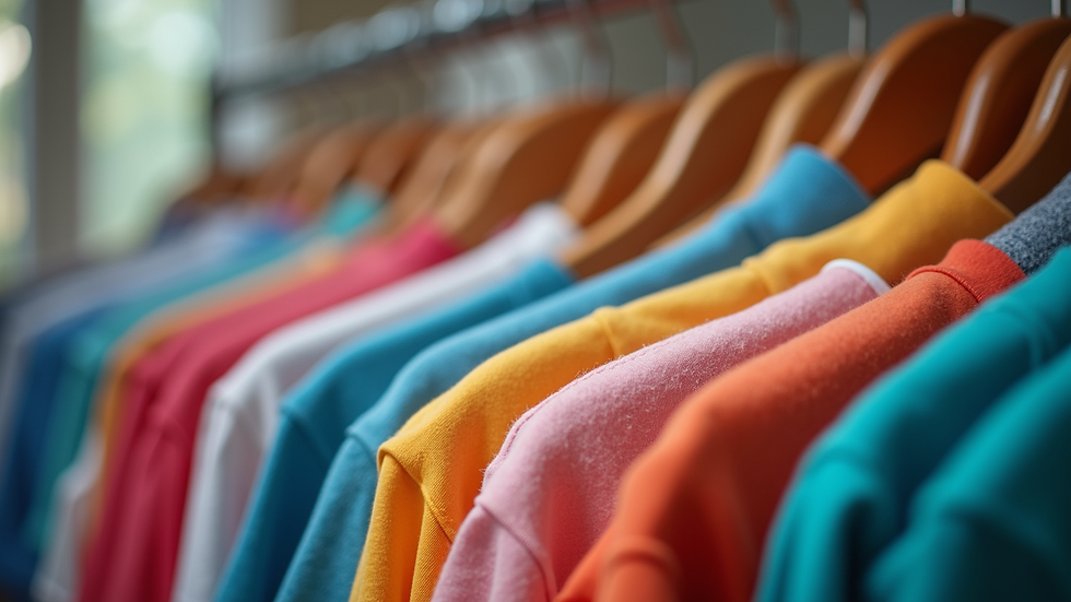 Close-up view of a vibrant custom t-shirt design on a hanger