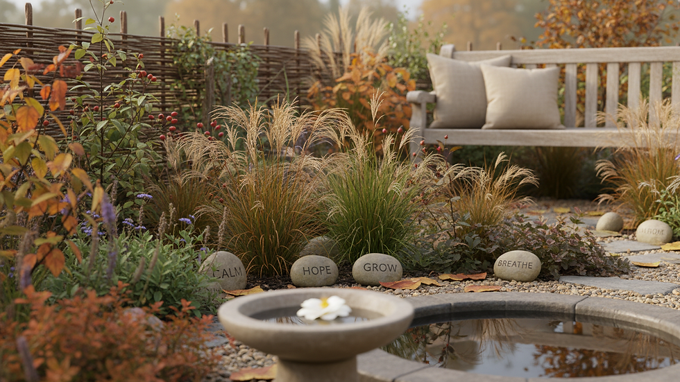 Close-up view of a peaceful garden in Norfolk, perfect for reflection and healing