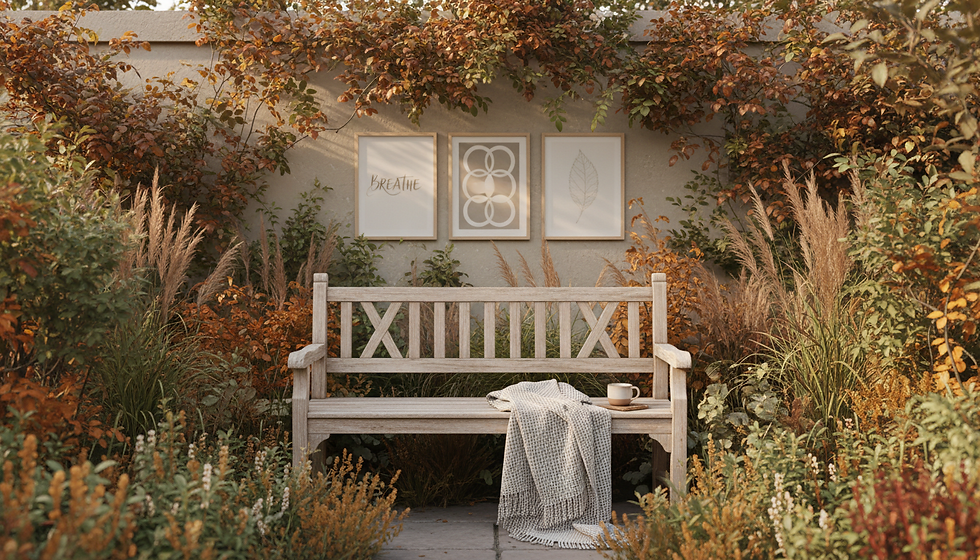 a quiet space with a bench to sit on