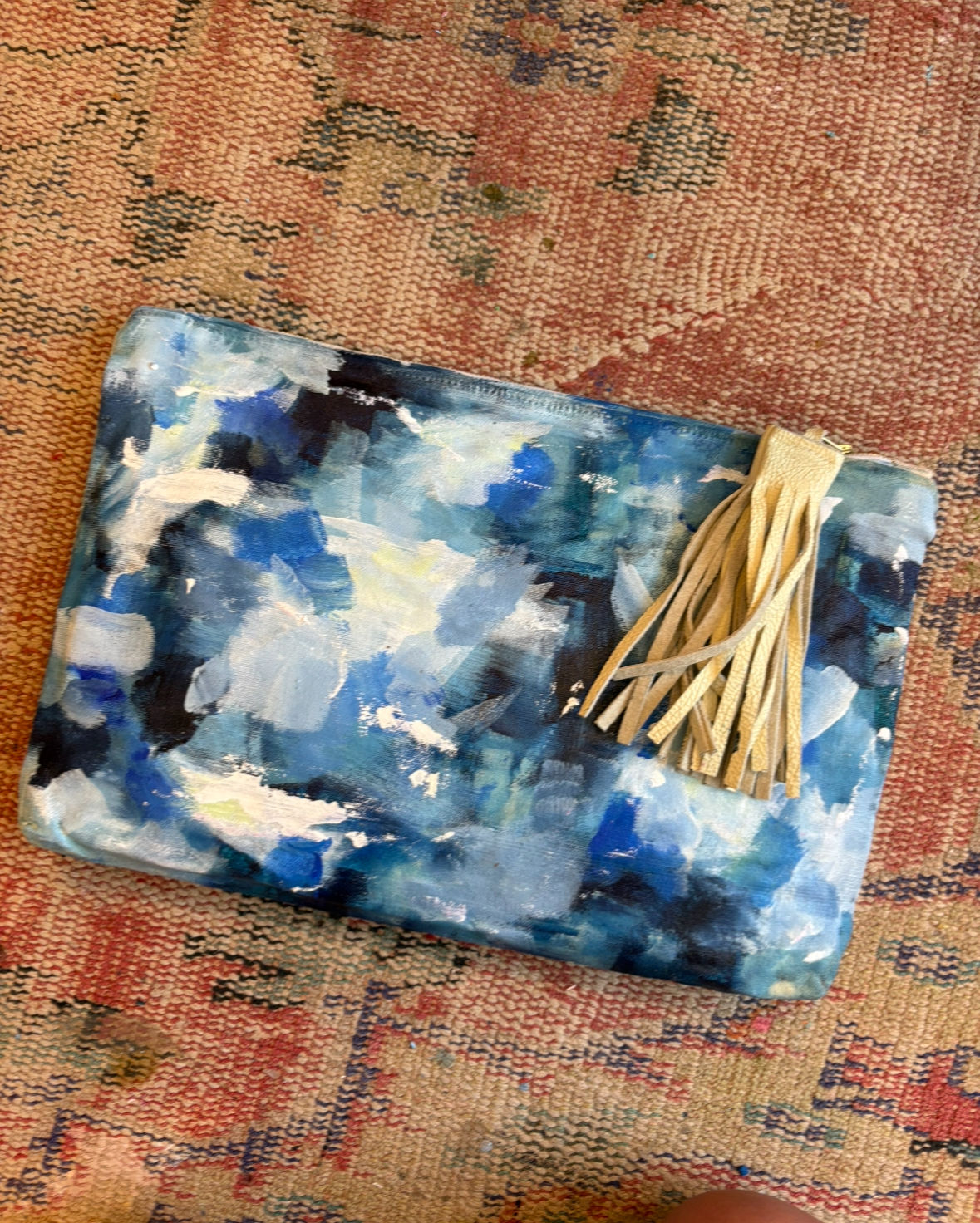 Blue handmade, hand painted clutch